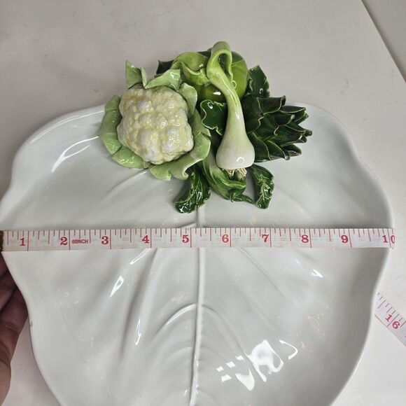 VTG White Leaf Plate Dish W/ 3D Vegetables Italy Cauliflower Artichoke - Picture 16 of 16